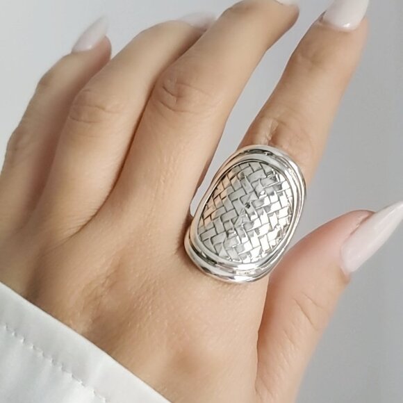 Shield Sterling Silver Ring, Women Statement Boho Chic, Bohemian Adjustable Ring - Picture 1 of 10
